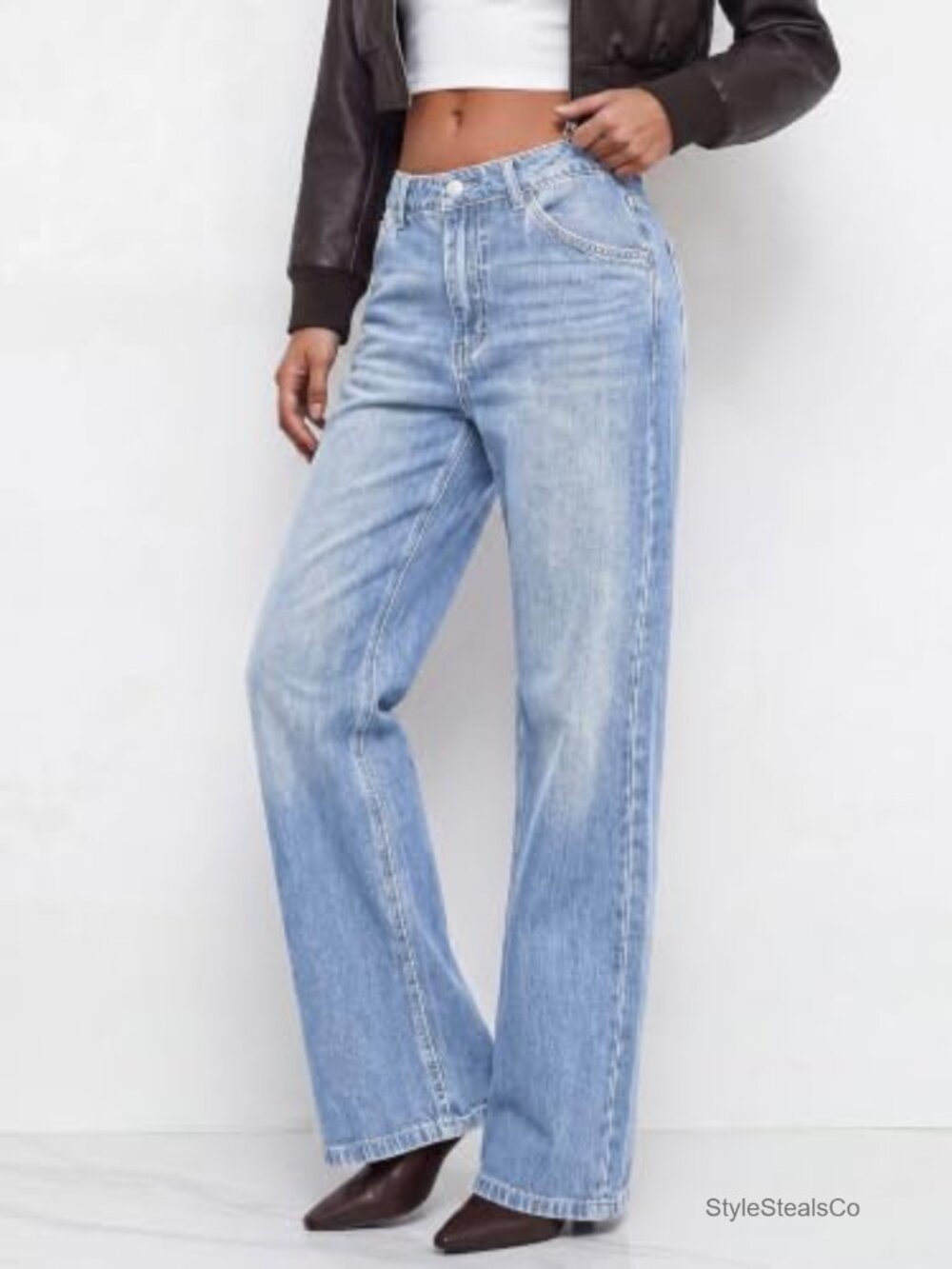 Women's High Rise Wide Leg Stretch Denim Jeans Casual - Picture 3 of 6